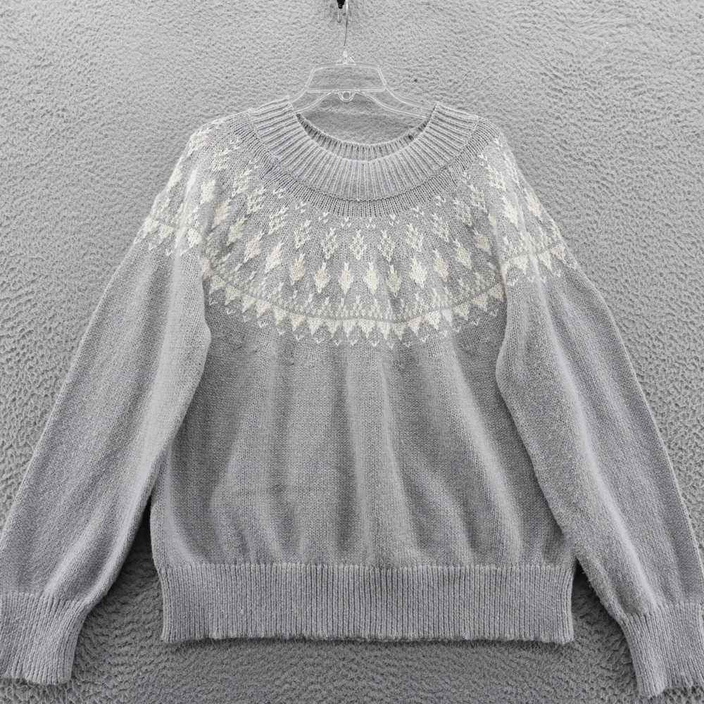 Melrose and Market Womens XXL Grey Fair Isle Crew Neck Knit Sweater NEW - Picture 3 of 12